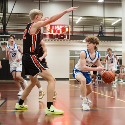 High school basketball player on offense